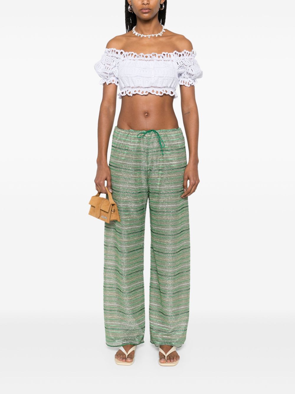 Ermanno Scervino Lace Cotton Cropped Top With Off-the-shoulder Design In White