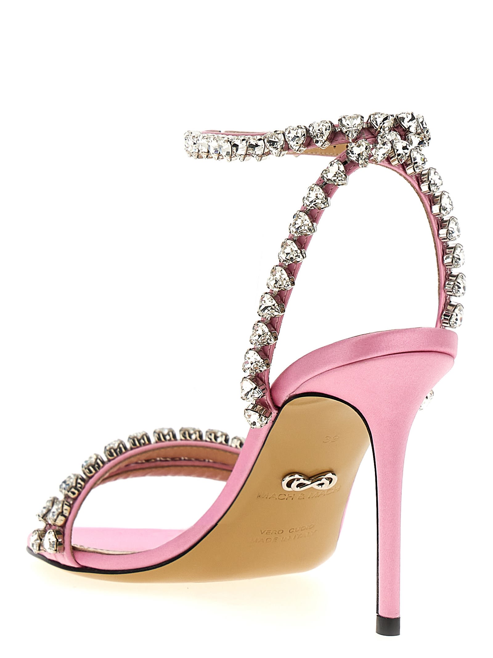 Shop Mach &amp; Mach Audrey Crystal Round Toe Satin Sandals In Pink