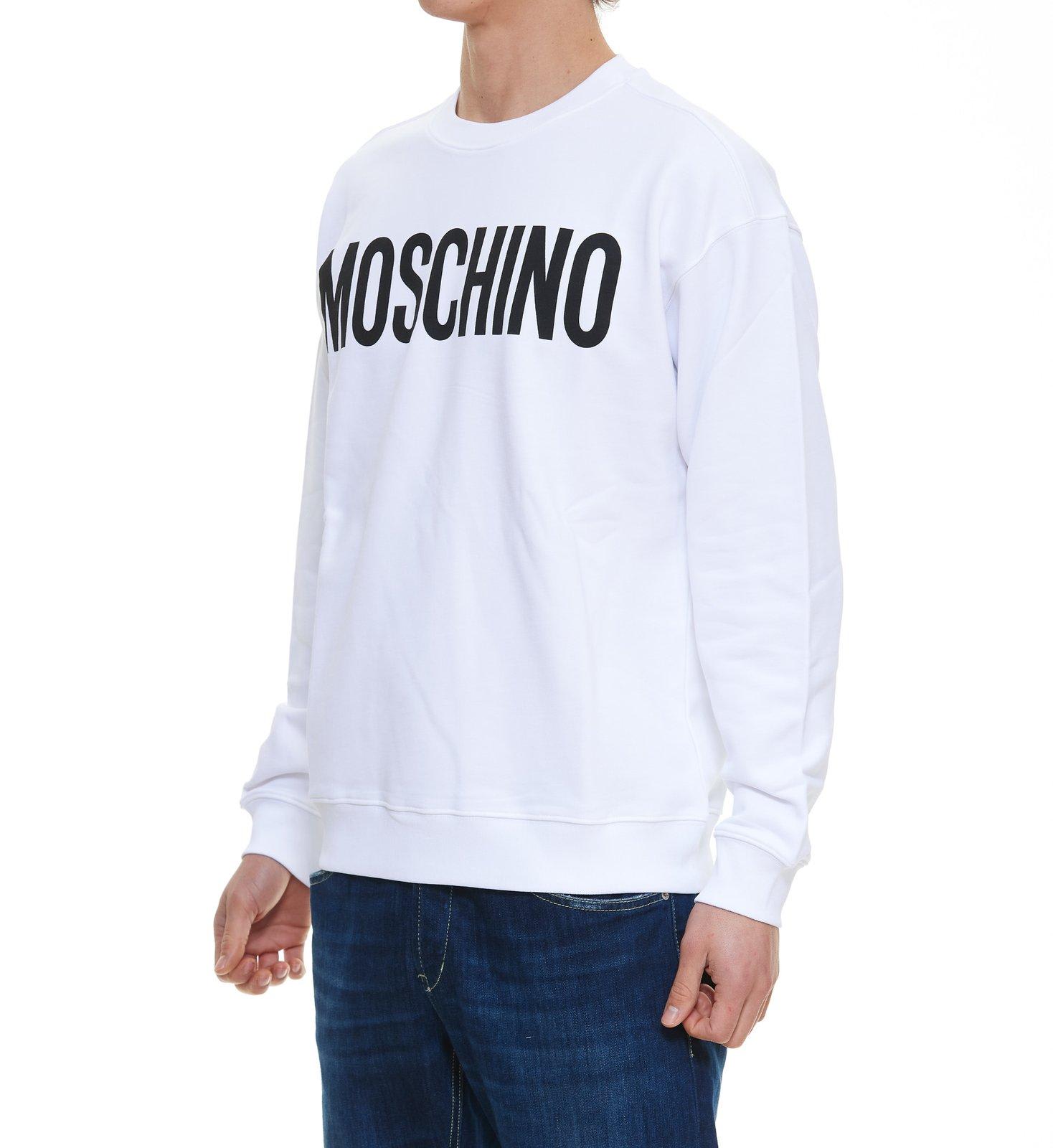 Shop Moschino Logo Printed Crewneck Sweatshirt In Bianco