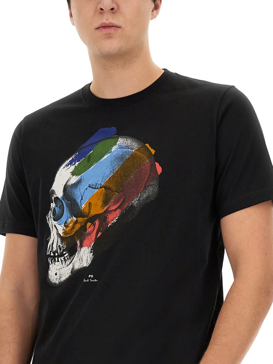 Shop Ps By Paul Smith Skull Stripe Print T-shirt In Black