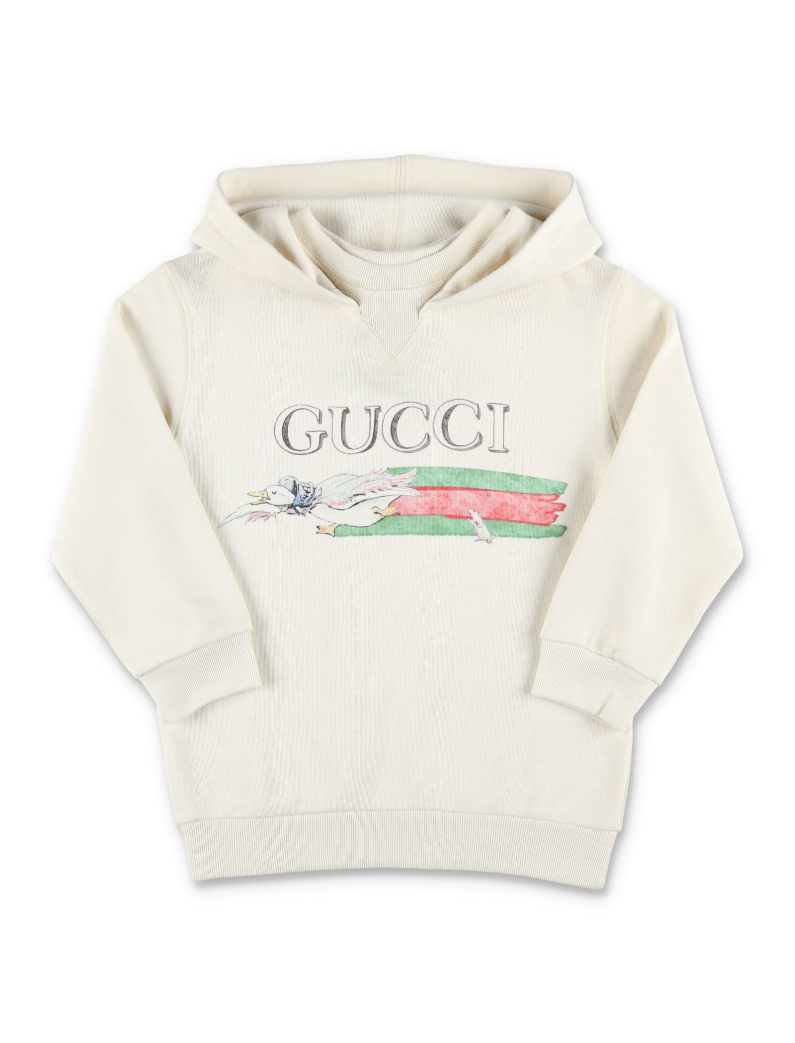 Shop Gucci Printed Hoodie In Beige