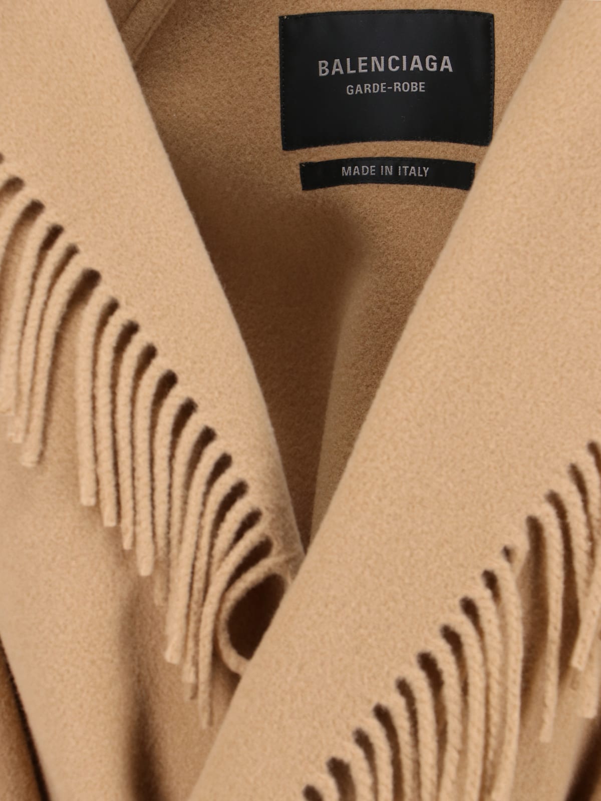 Shop Balenciaga Fringed Coat In Beige