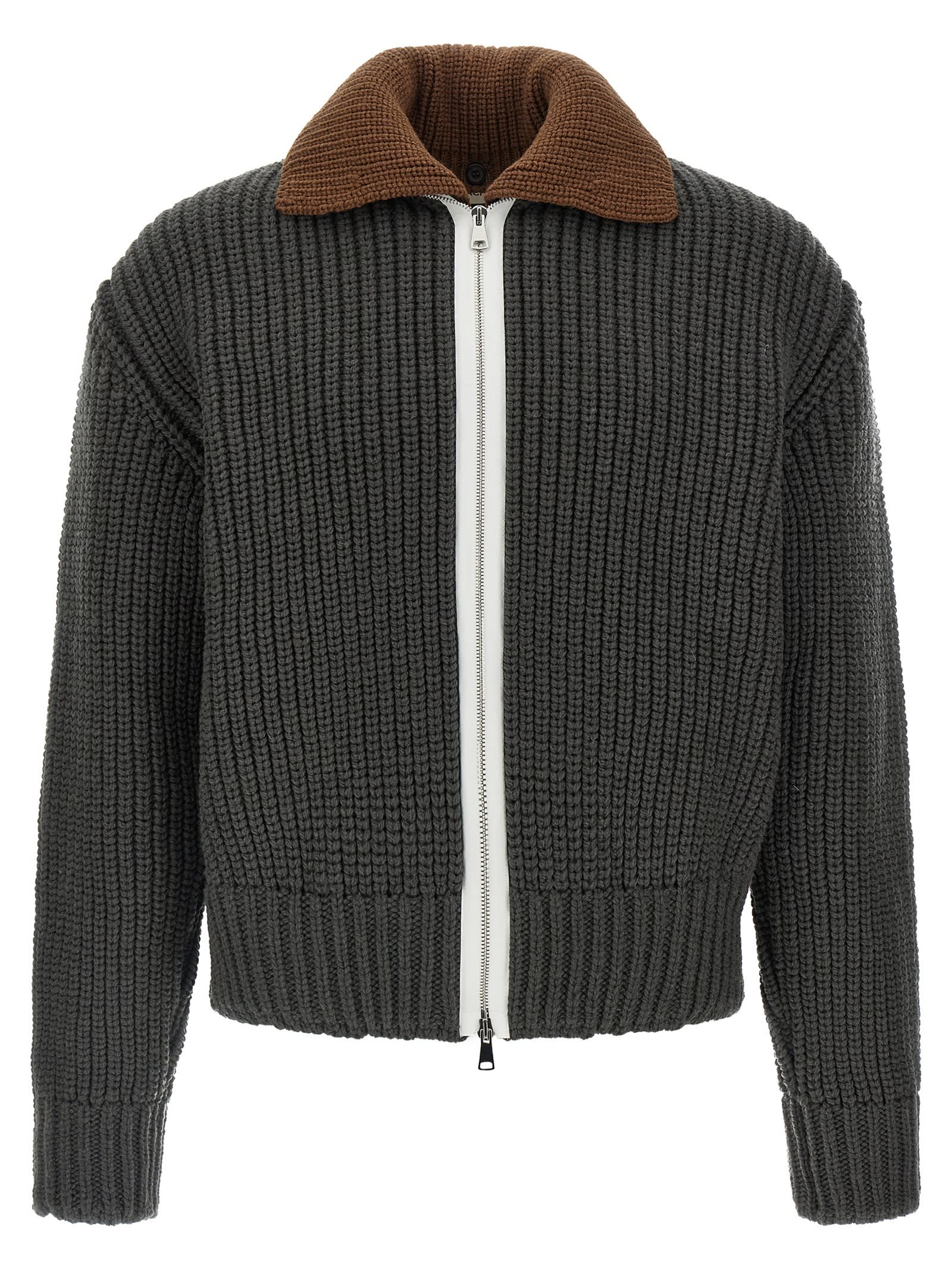 Namacheko High Collar Long Sleeve Cardigan In Gray