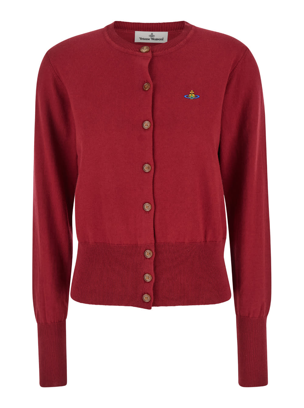 Shop Vivienne Westwood Bea Bordeaux Cardigan With Orb Embroidery And Branded Button In Cotton And Cashmere Woman