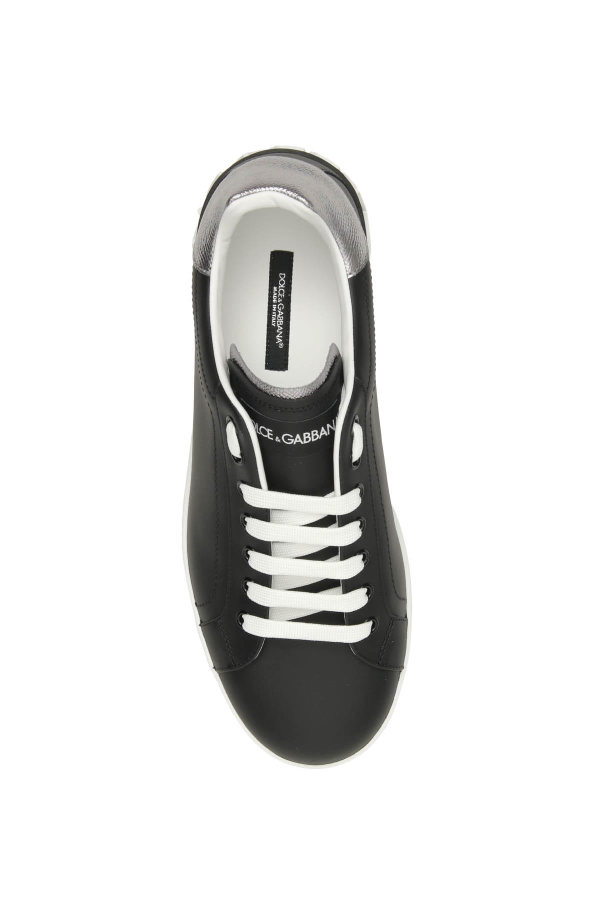 Shop Dolce & Gabbana Portofino Leather Sneakers In Nero Argento (silver)