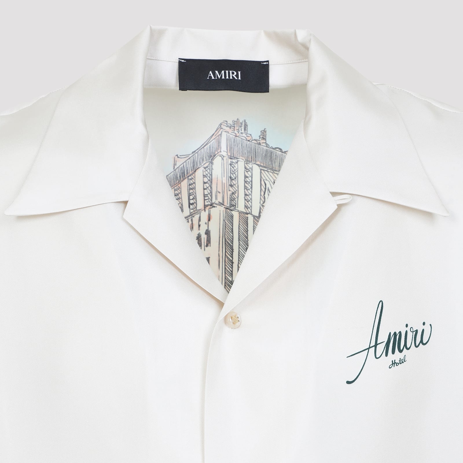 Amiri Convertible-collar Logo-print Silk-twill Shirt In White
