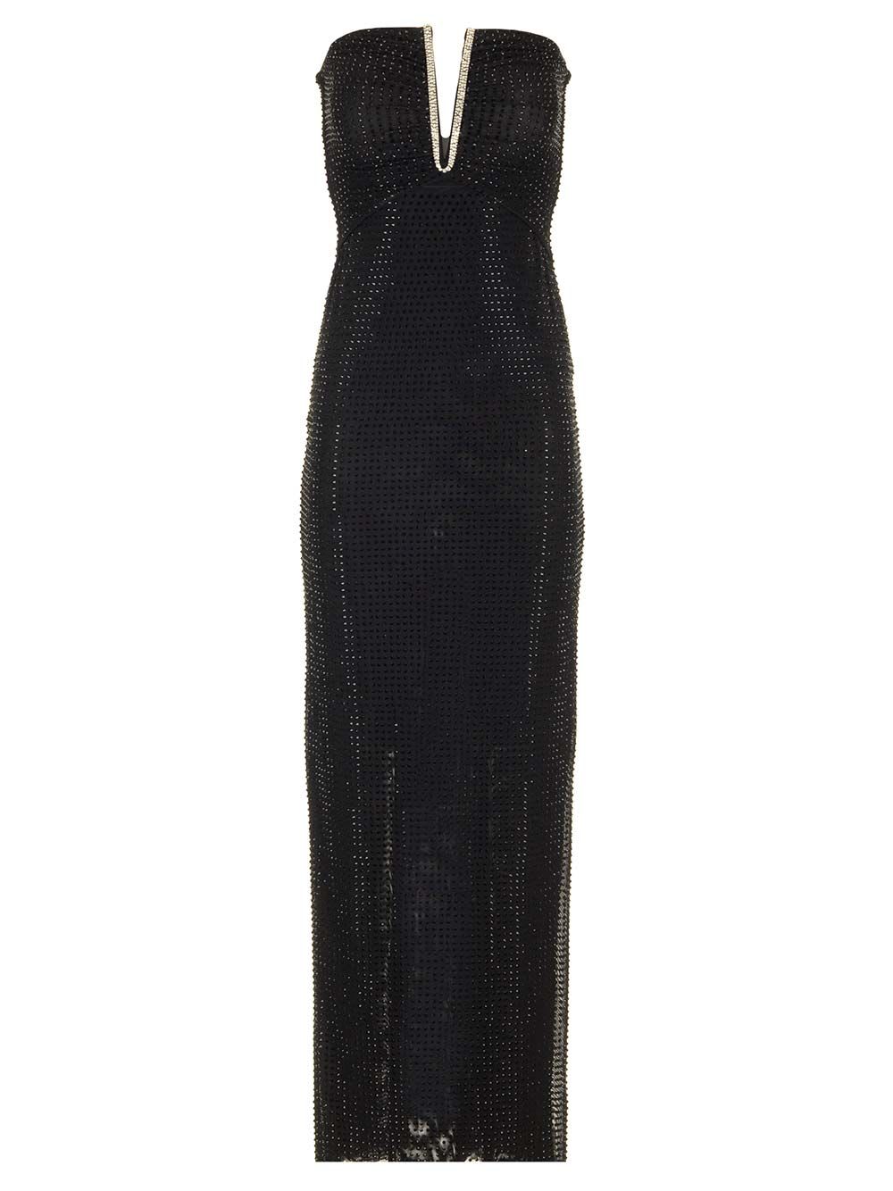 Shop Self-portrait Long Dress With Rhinestones In Black