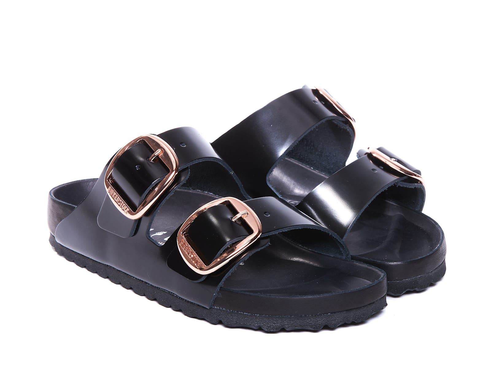 Birkenstock Slide Arizona Big Buckle In Shiny Black Leather