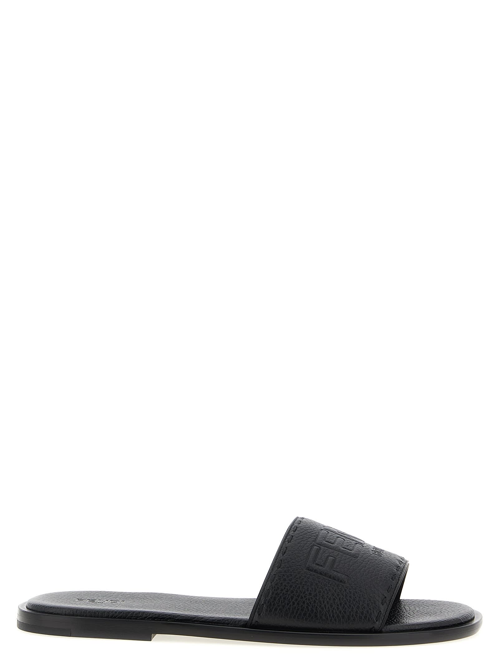 Fendi Sandals With Logo In Black