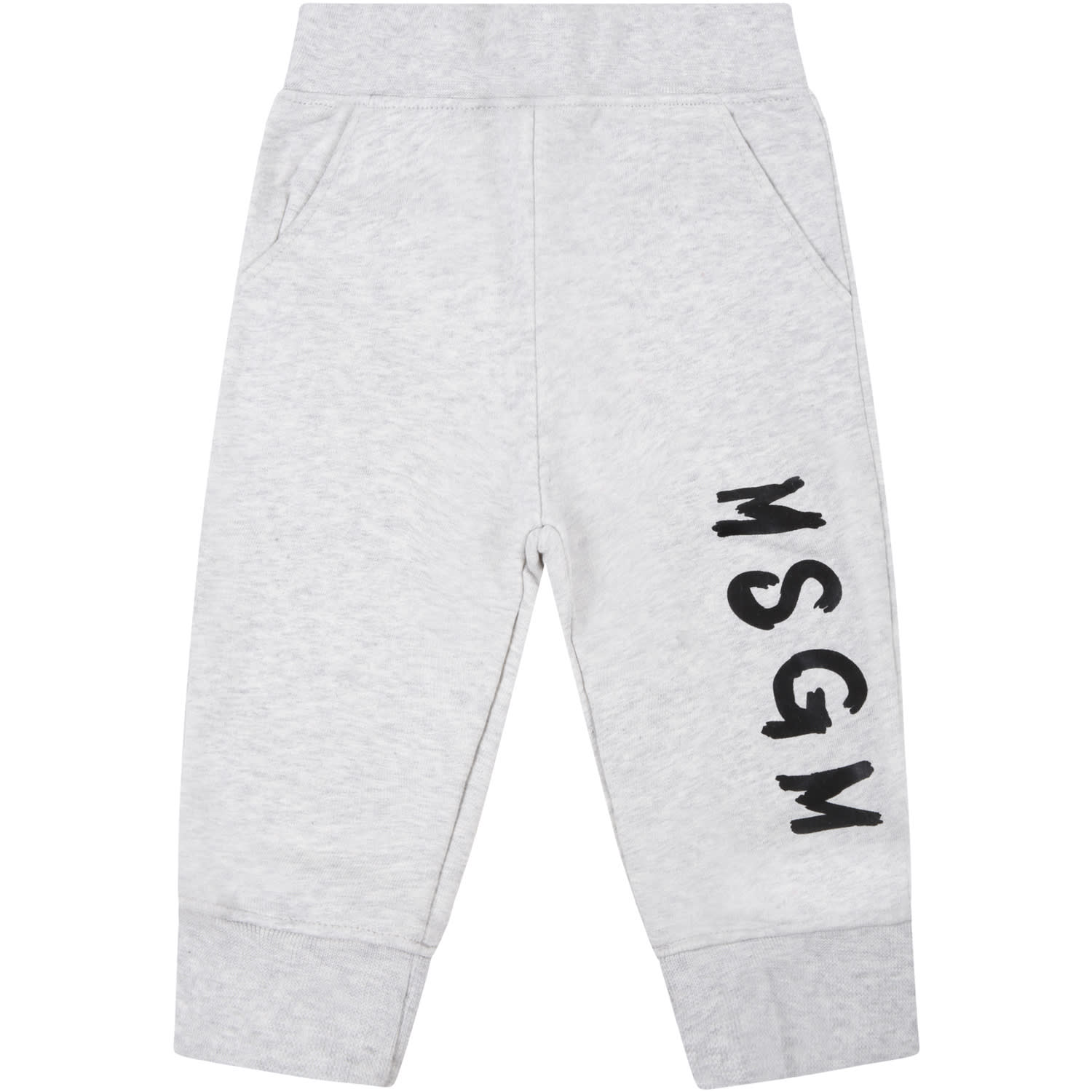 MSGM Grey Sweatpant For Baby Kids With Logo