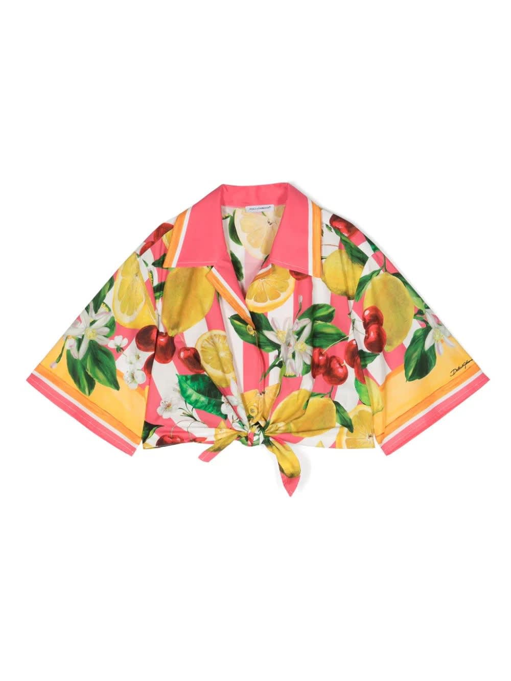 Shop Dolce & Gabbana Cropped Shirt With Lemon And Cherry Print In Multicolour