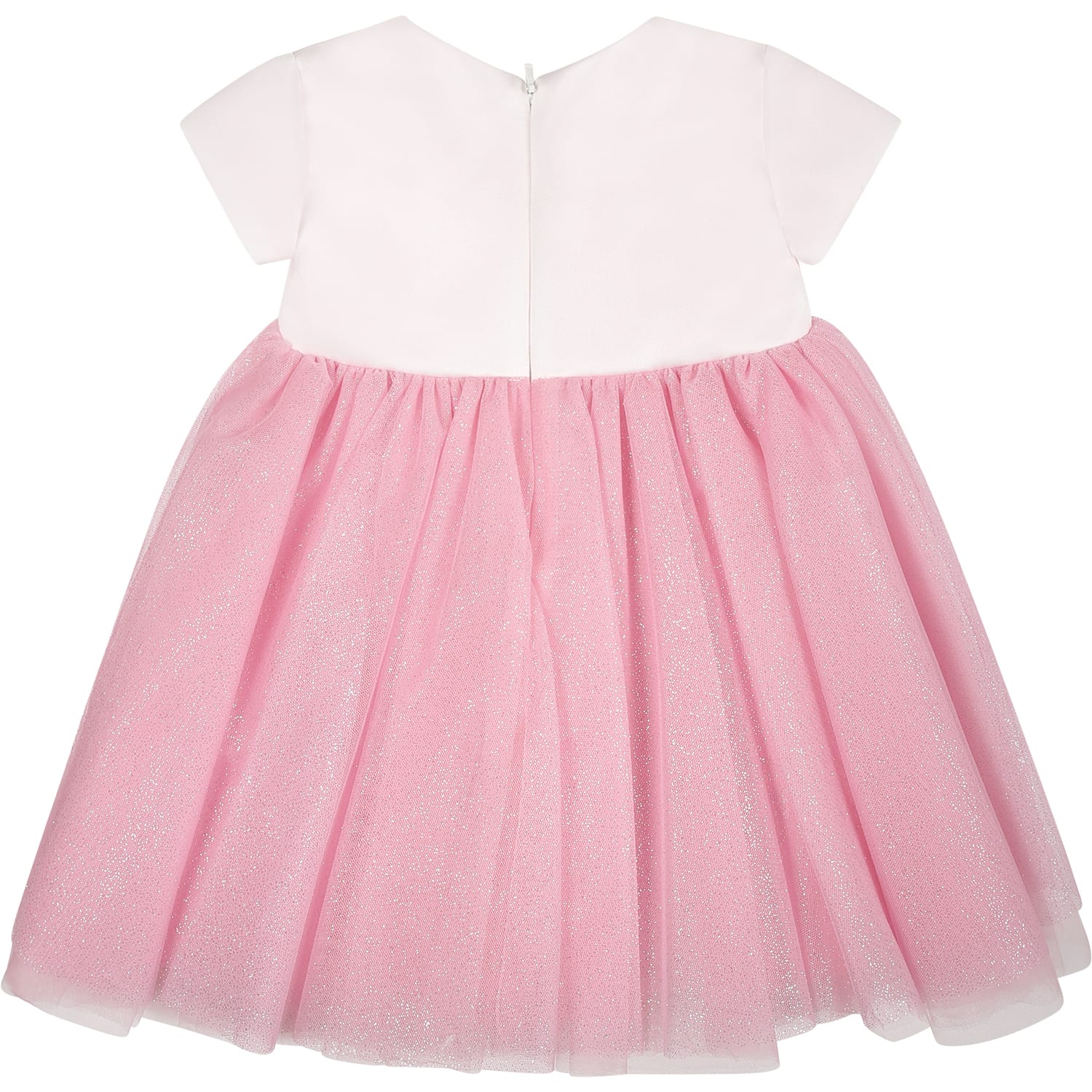 Shop Monnalisa Pink Dress For Baby Girl With Daisies And Lurex