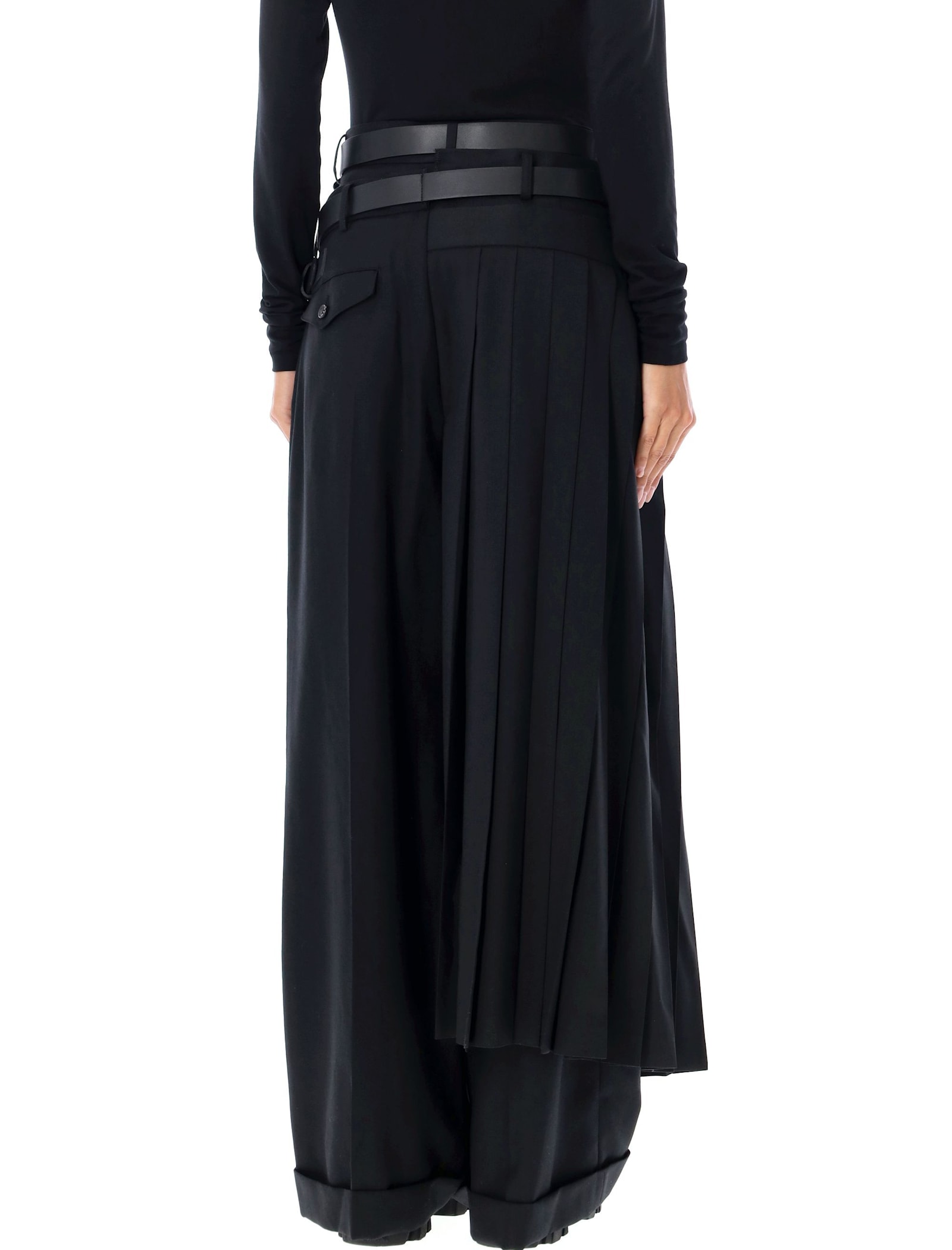 Shop Junya Watanabe Belted Pleated Pants In Black Black