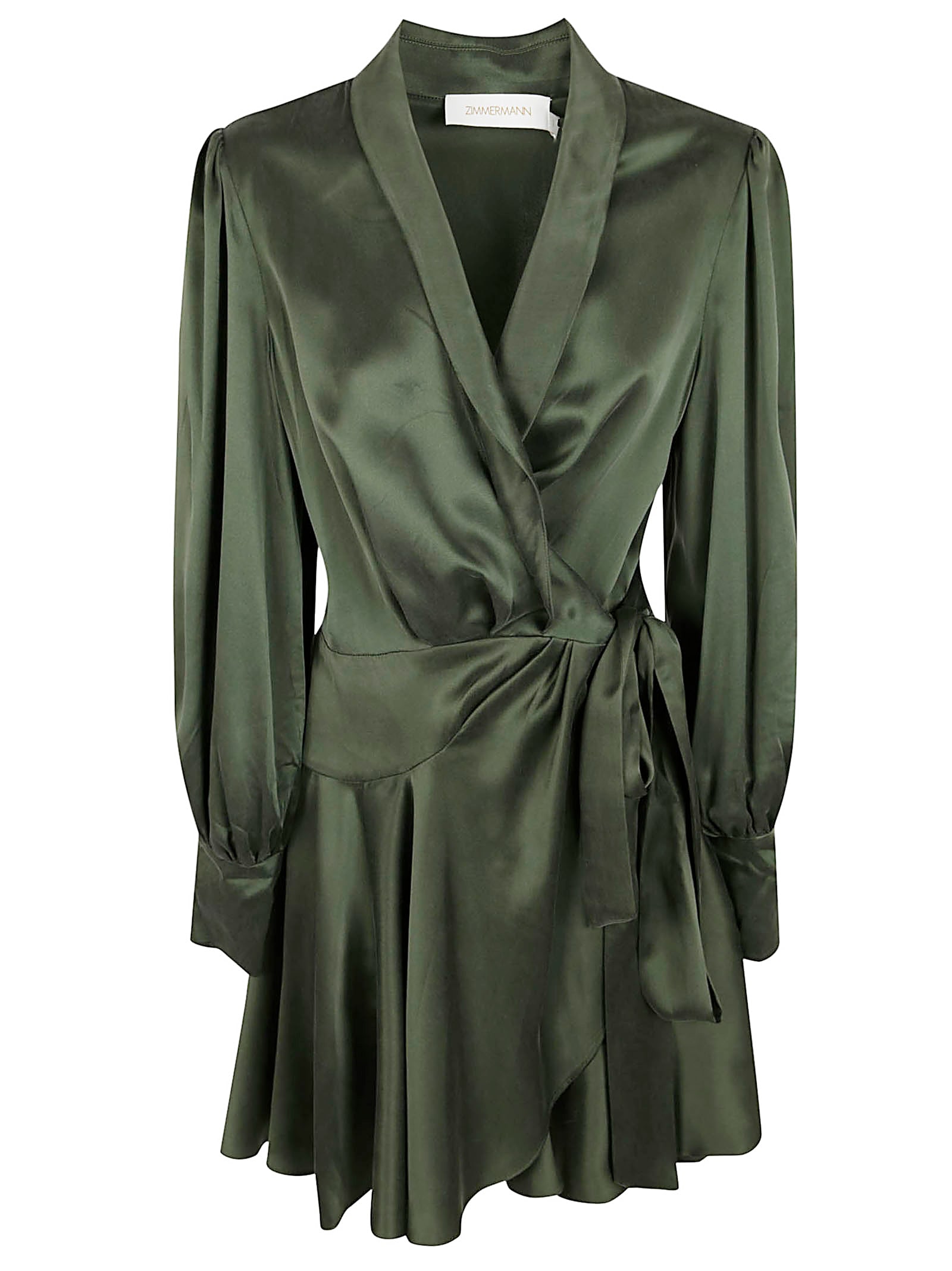 Zimmermann Silk Wrap Mini Dress In Green