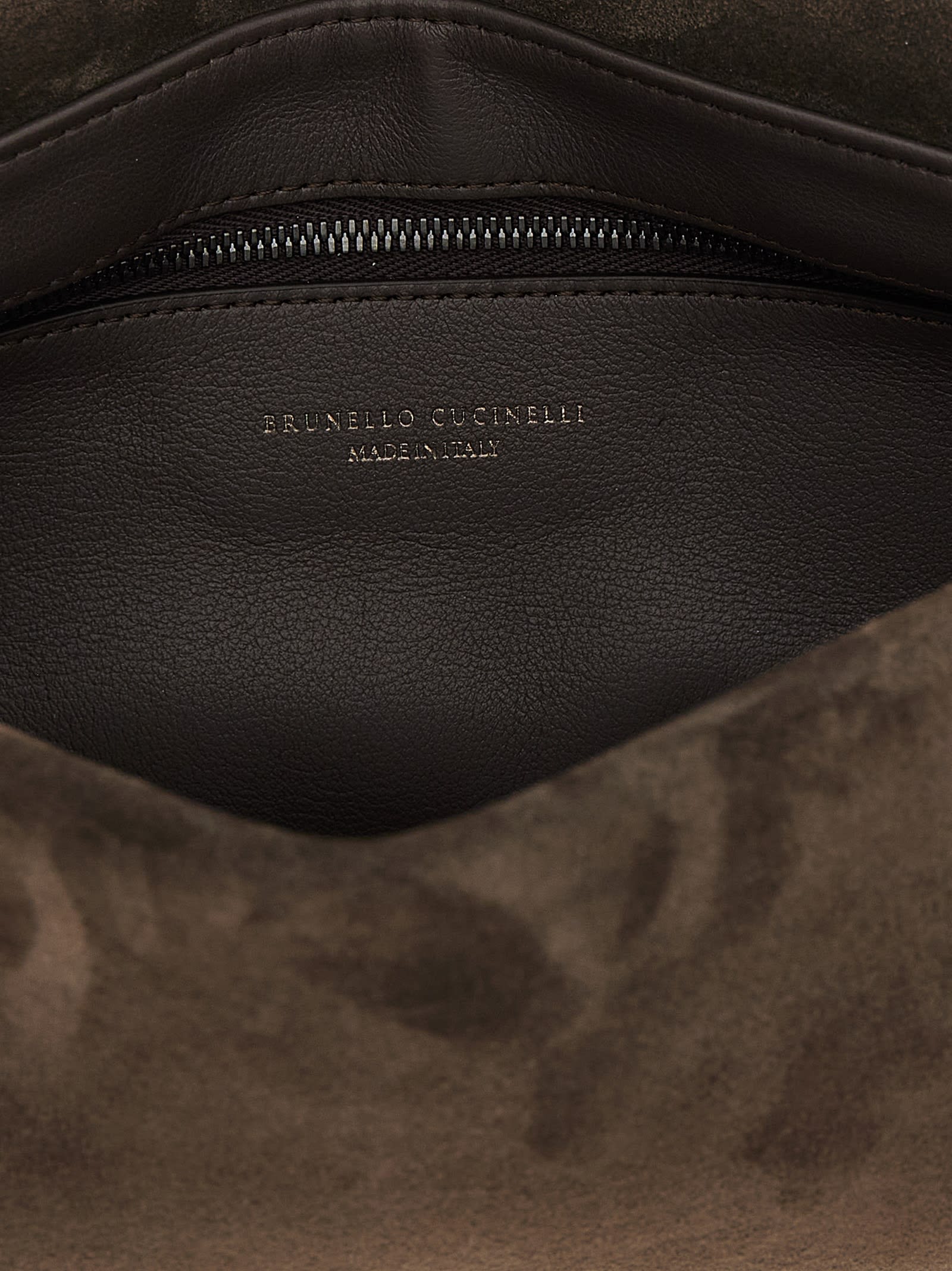 Brunello Cucinelli Suede Pochette With Monili Detail In Brown