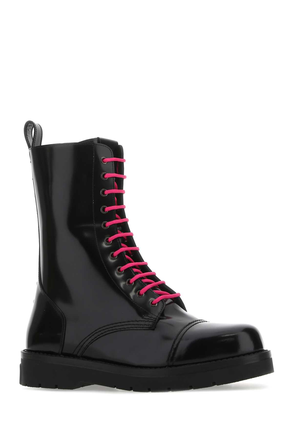 Valentino Garavani Black Leather Combat Boots In Uz3