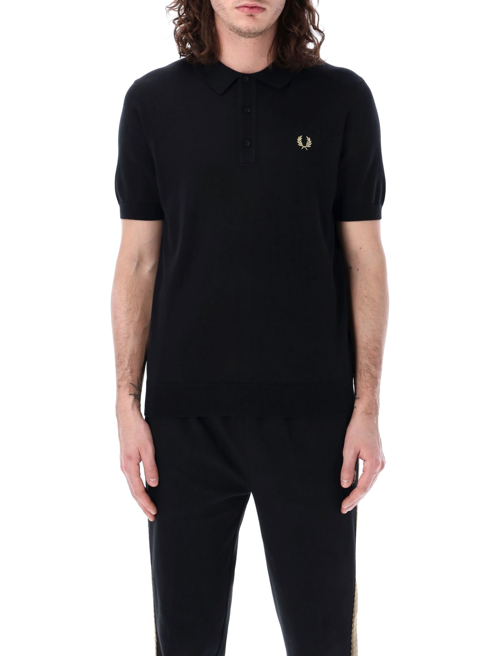 Shop Fred Perry Classic Knitted Polo Shirt In Black