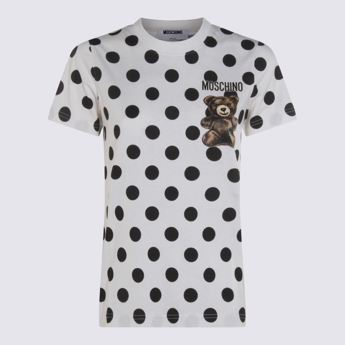 Moschino Polka Dot Graphic Print Short Sleeve Top In White