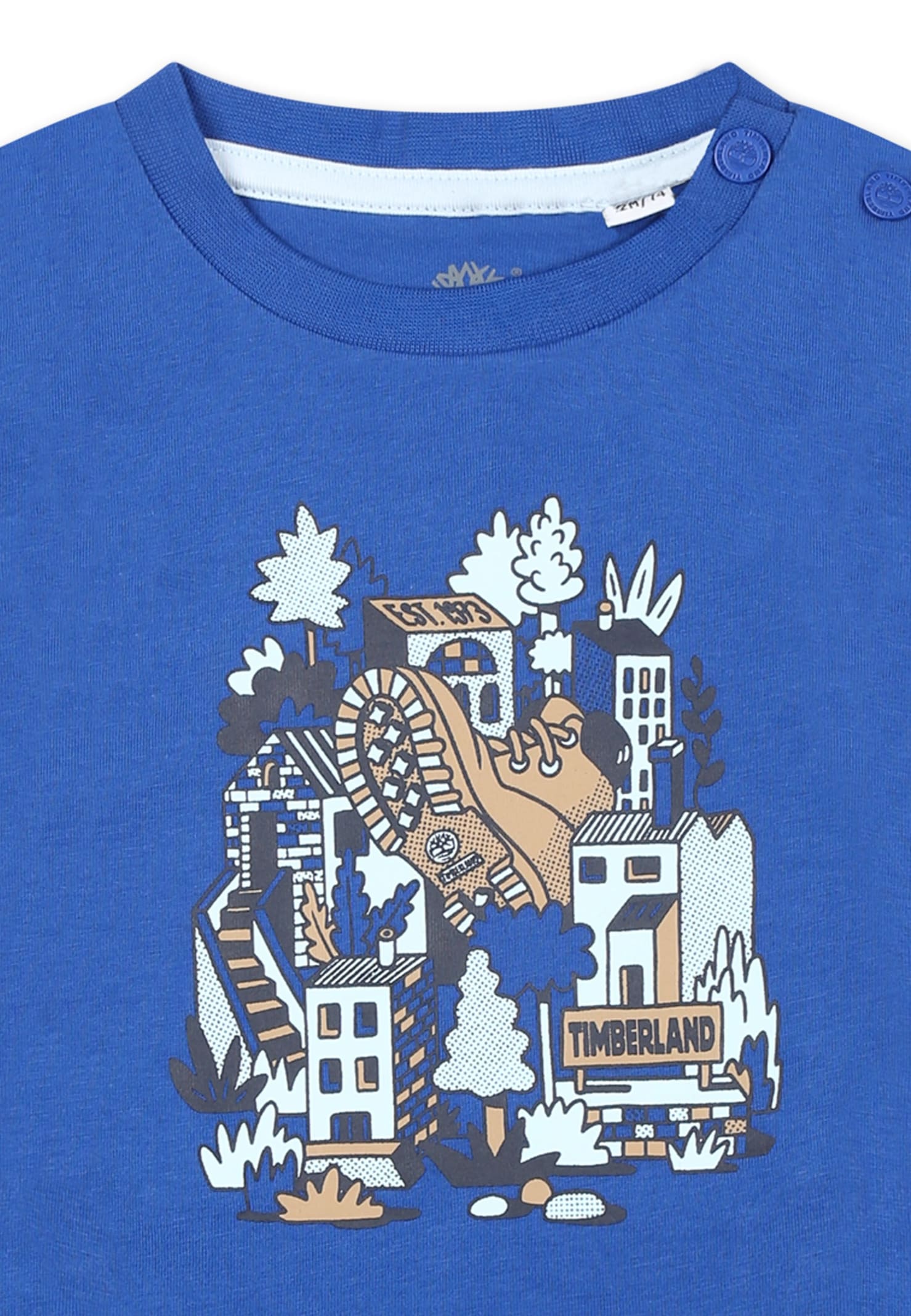 Timberland Light Blue T-shirt For Baby Boy With Logo And Shoe Print In Light Blue