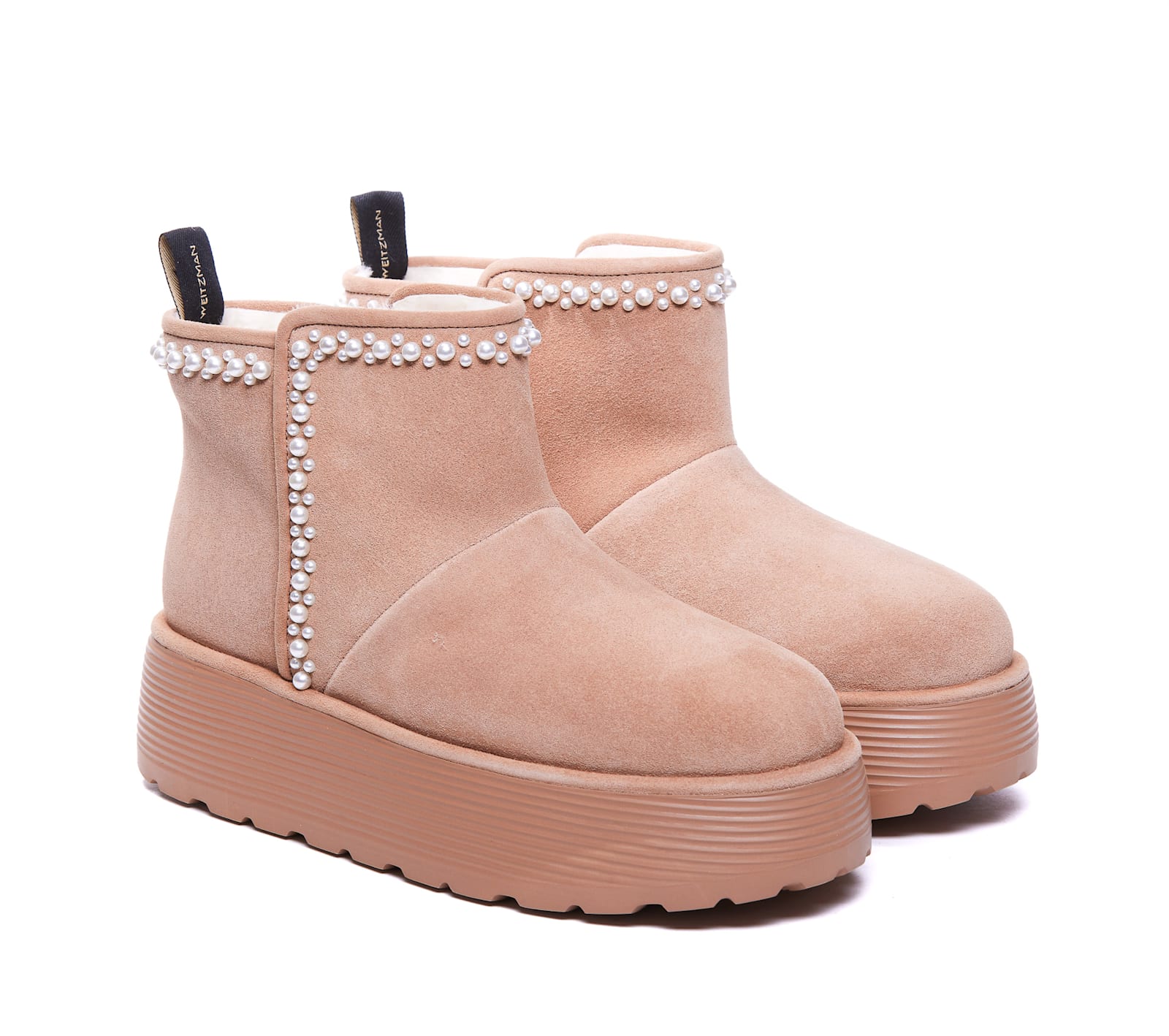 Stuart Weitzman Nellie Pearl Flatform Booties In Beige