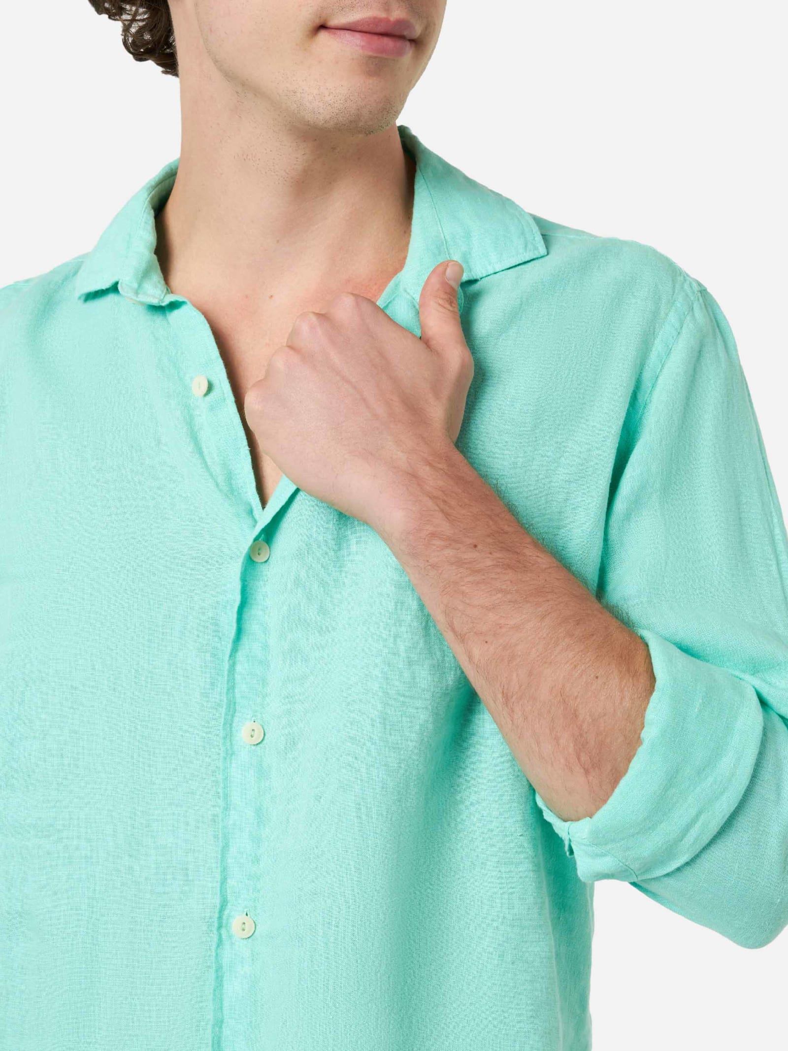 Mc2 Saint Barth Man Mint Green Linen Shirt Pamplona In Green