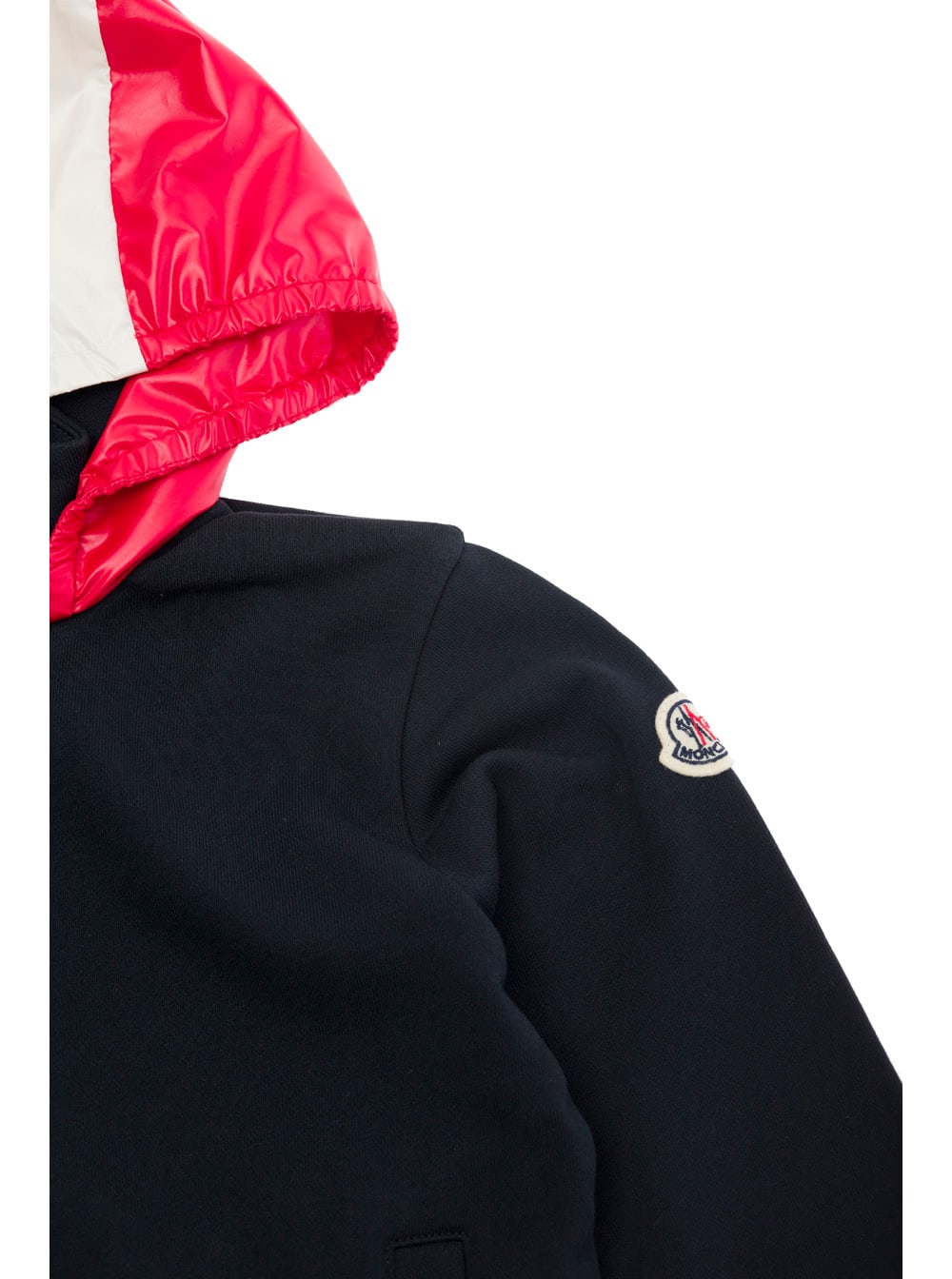 Shop Moncler Black Sweatshirt With Tricolor Hood In Tech Fabric Boy In Blu