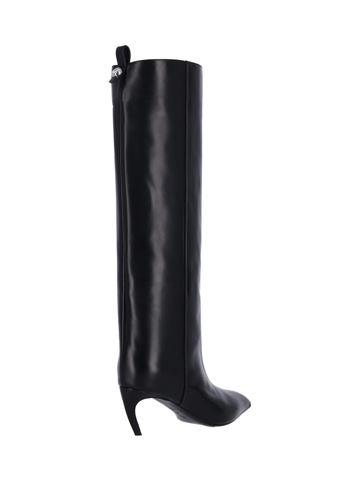 Attico Leather High Shaft Ankle Boots With Pointed Toe In Black