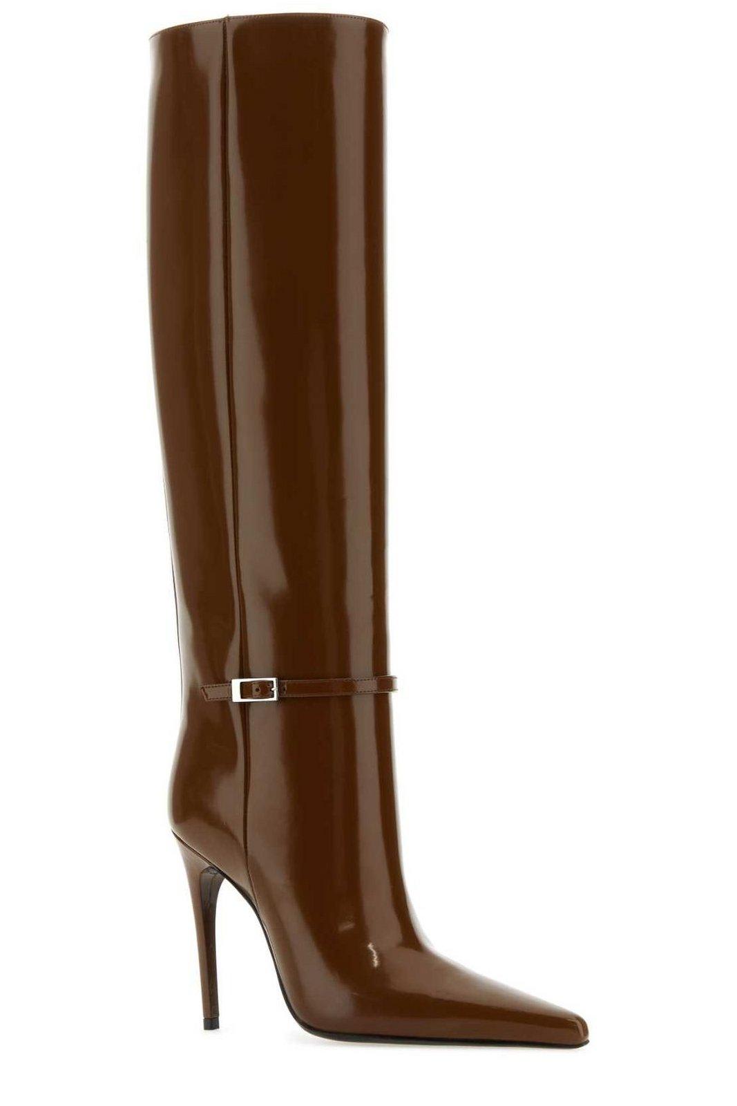 Shop Saint Laurent Vendome Pointed Toe Boots In Brown