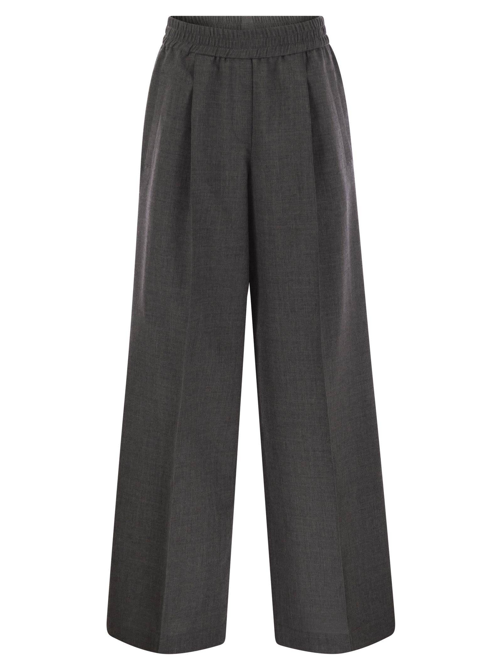 Brunello Cucinelli Loose Track Trousers In Virgin Wool Organza In Grey