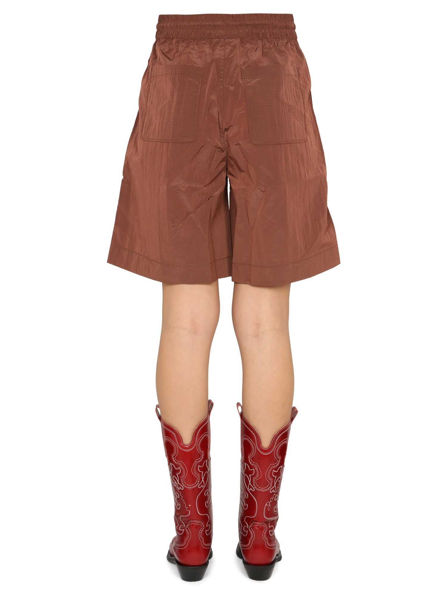 Ganni Synthetic Brown Recycled Nylon Shorts Womens Clothing Shorts Knee-length shorts and long shorts 
