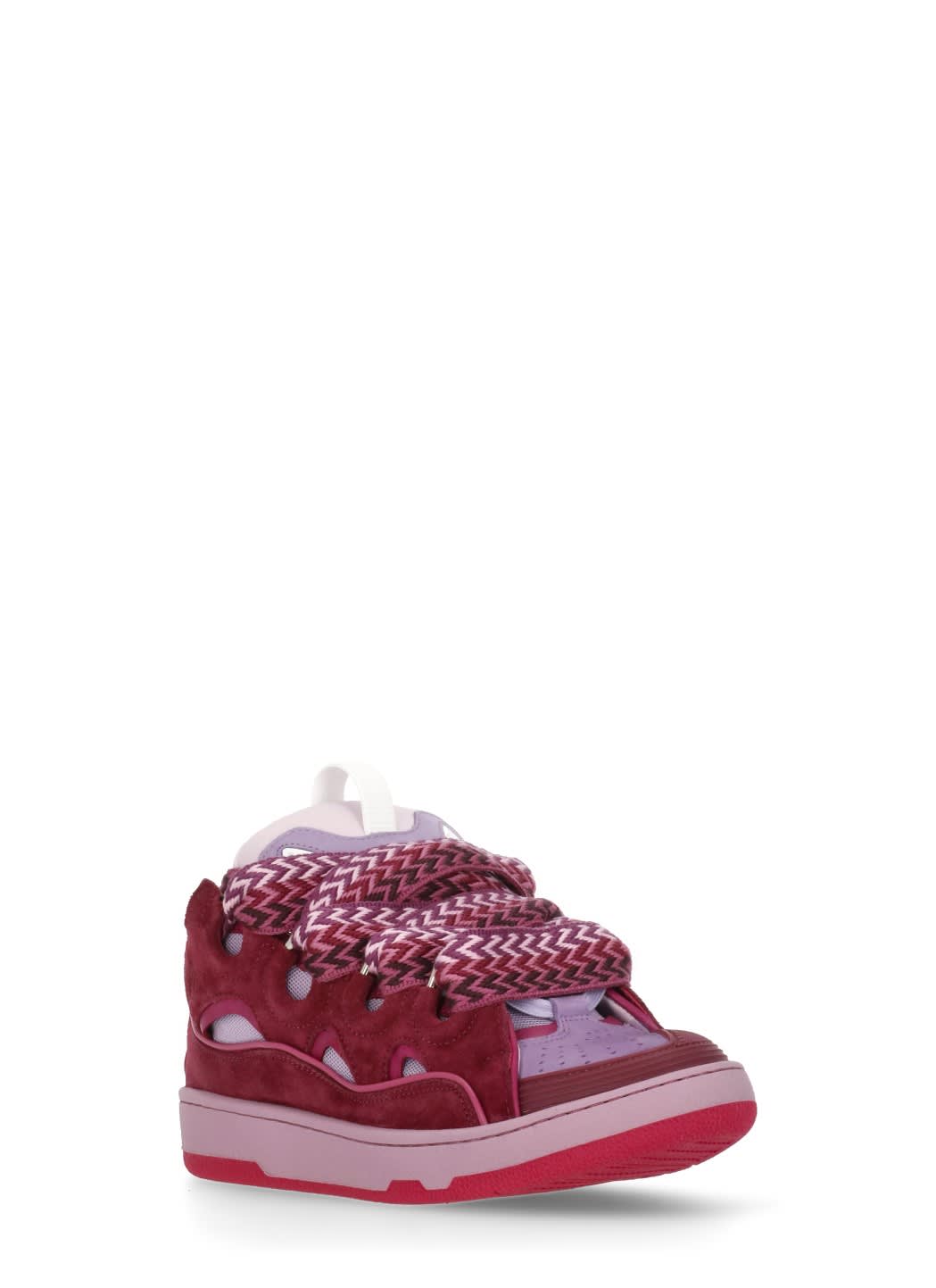 Lanvin Leather Blend Sneakers Featuring Contrast Stitching In Pink