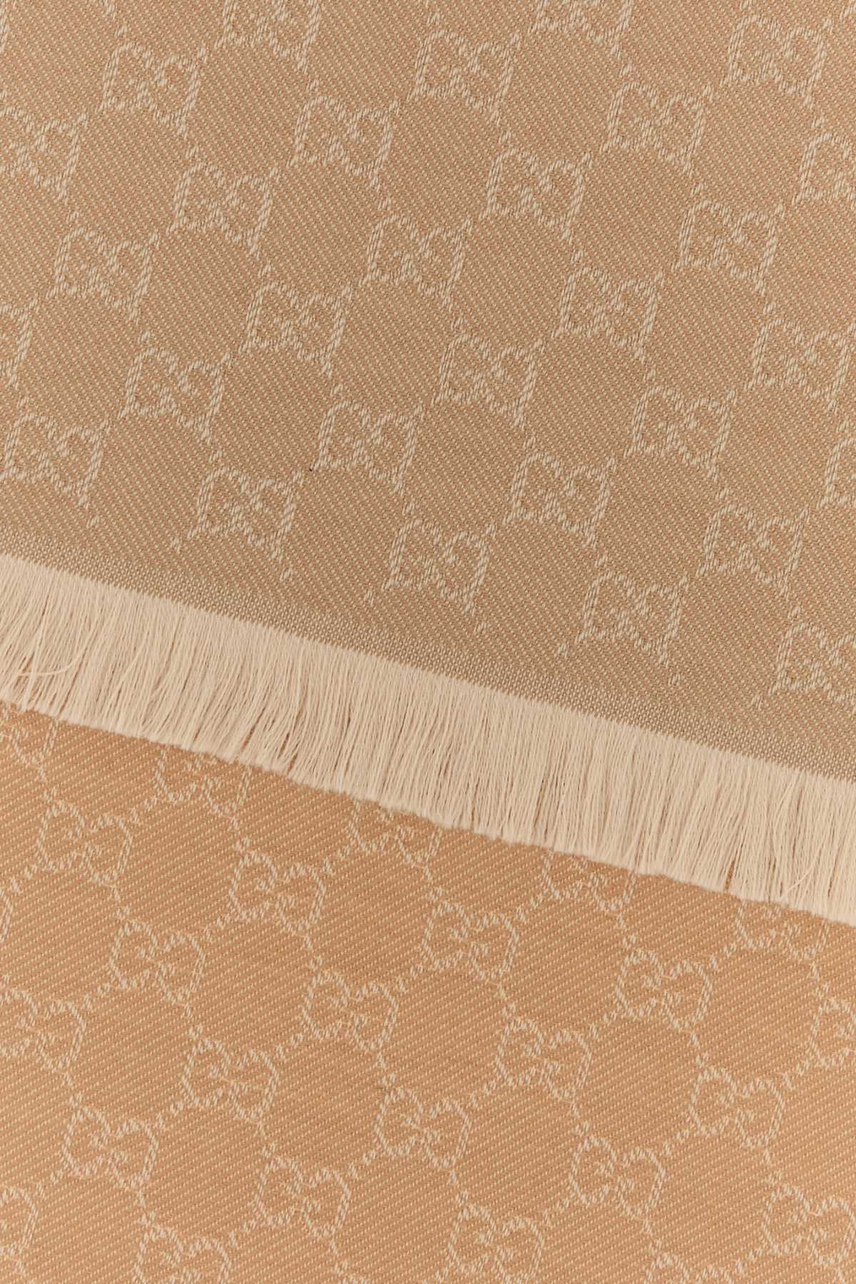 Gucci Embroidered Wool Scarf In Brown