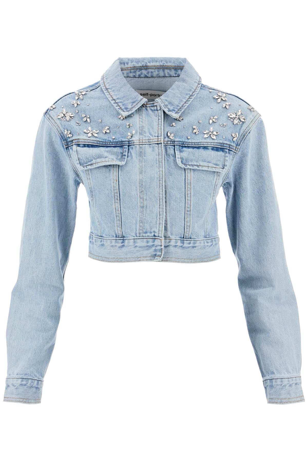 Shop Self-portrait Cropped Denim Jacket For Women In Blue