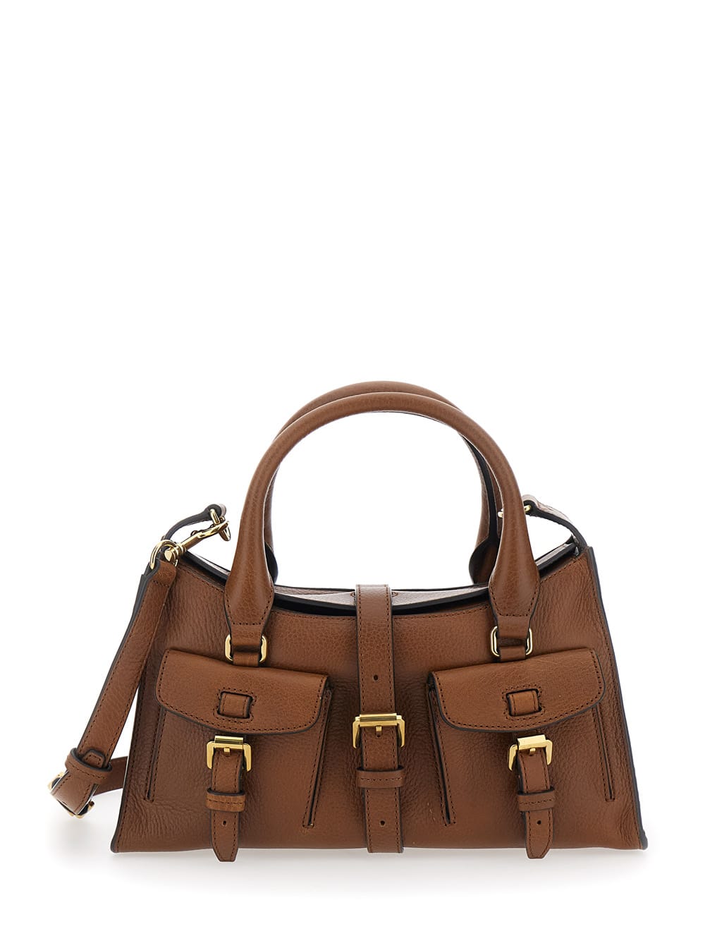 Mulberry Roxanne Brown Small Handbag With Adjustable And Removable Shoulder Strap And Two Front Pockets In Le