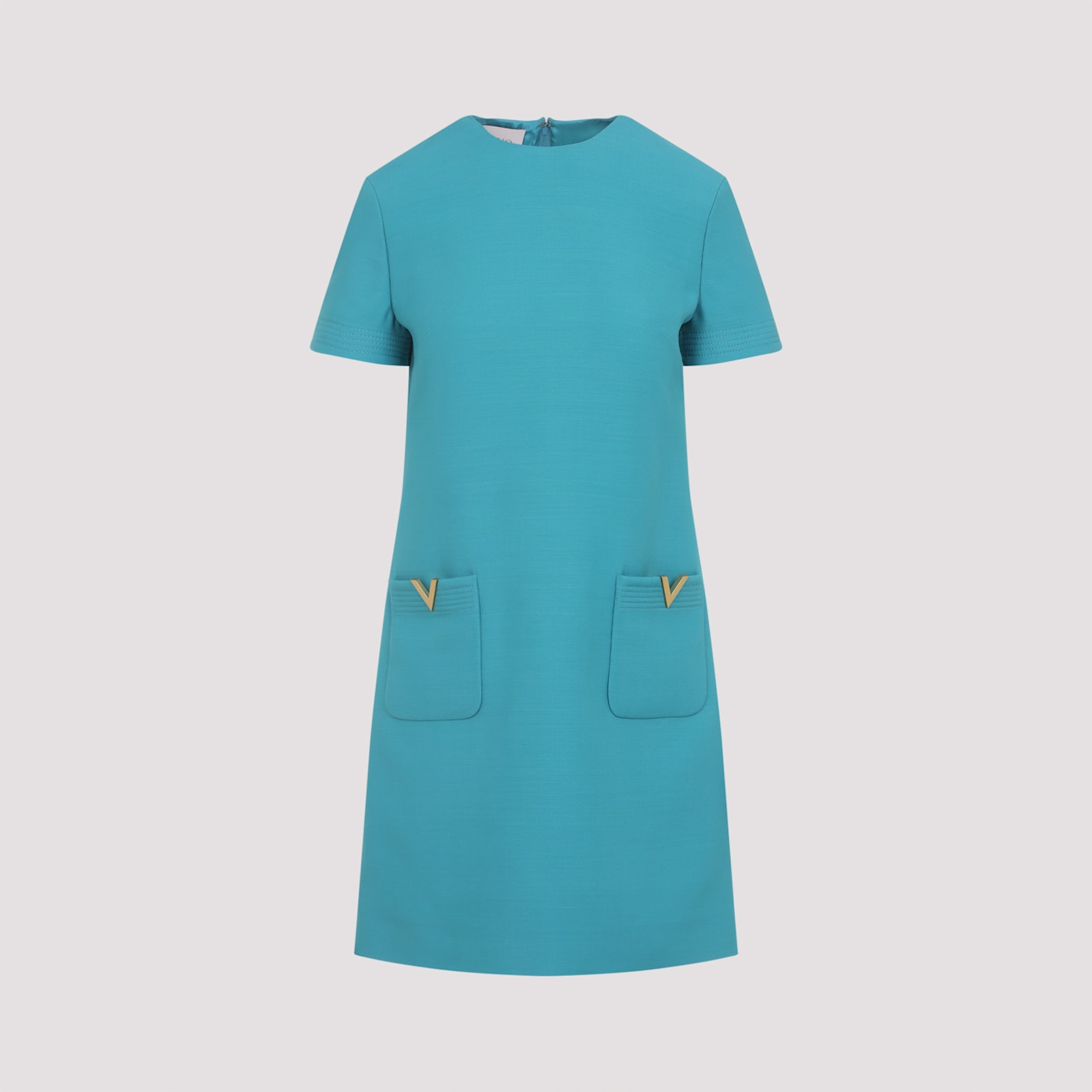 Valentino V-logo Pocket Short-sleeve Crepe Mini Dress In Blue
