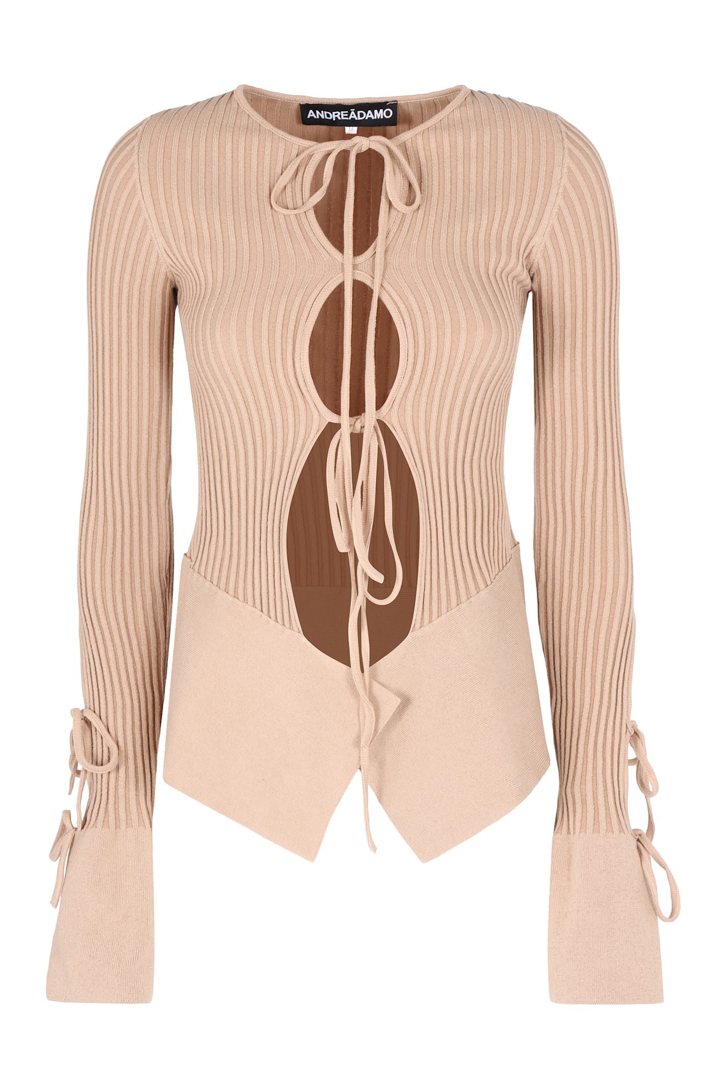ANDREĀDAMO Long Sleeve Crop Topribbed Knit Top