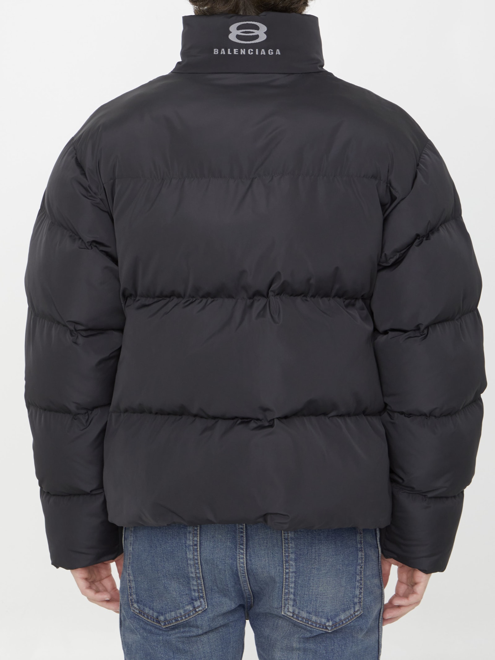 Balenciaga Down Jacket in Goose Down and Nylon with Embroidered Logo