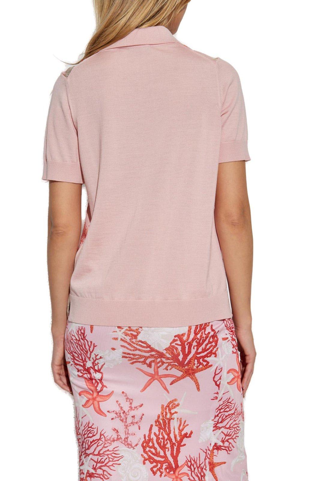 Shop Versace Silk Twill Polo Shirt In Dusty Rose+coral+bone