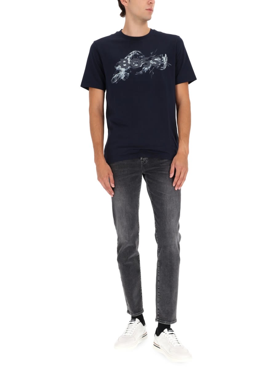 Hugo Boss Thompson Embossed Logo Graphic T-shirt In Blue
