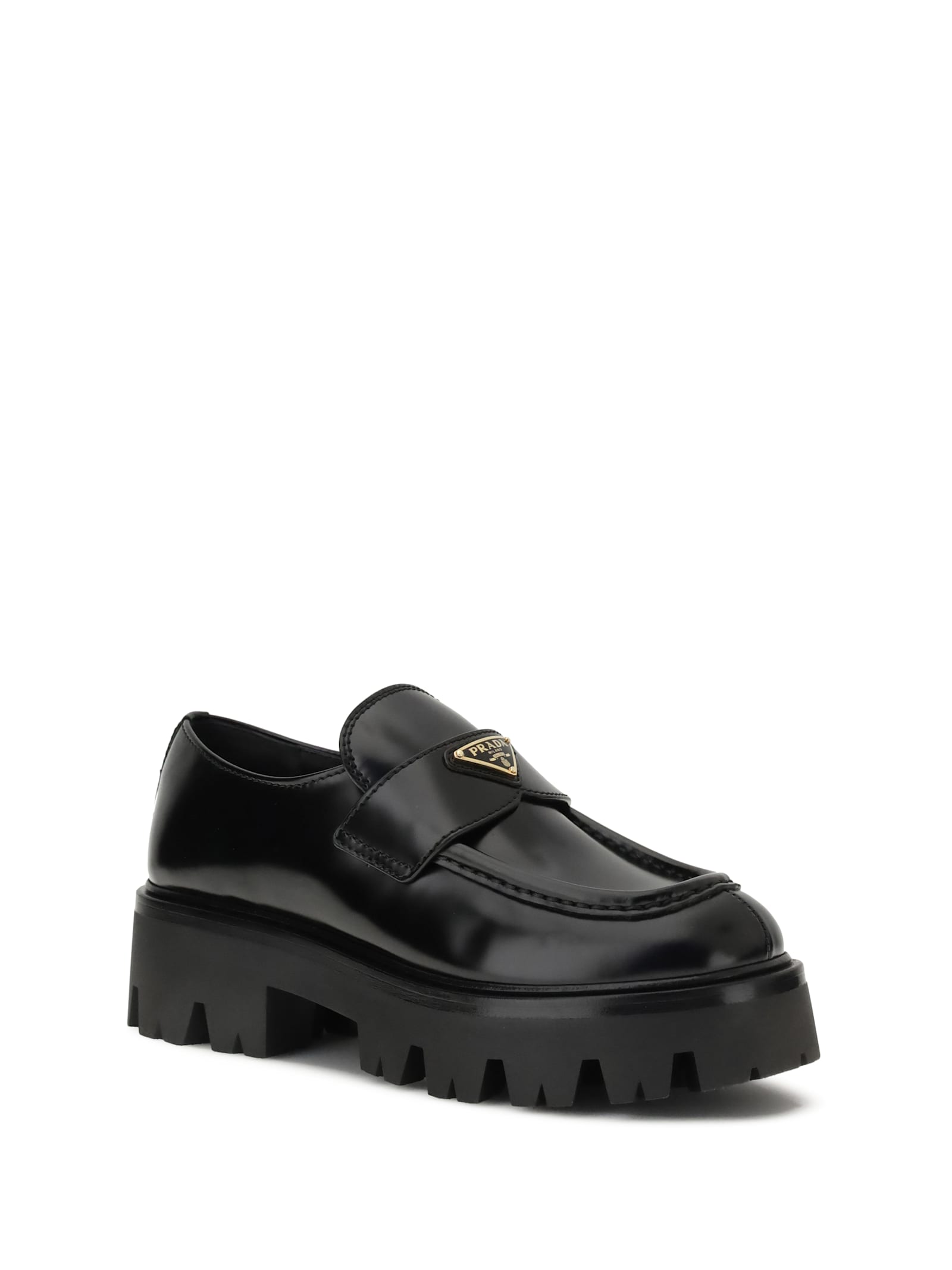 Prada Leather Monolith Loafers In Black