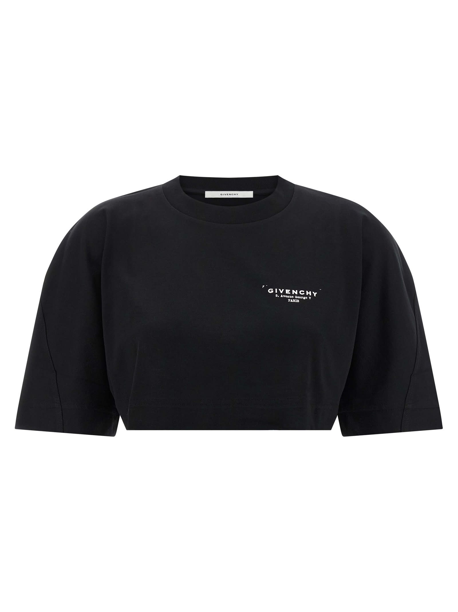 Givenchy Cropped Fit T-shirt In Cotton With Stamp Print Clothing In Black