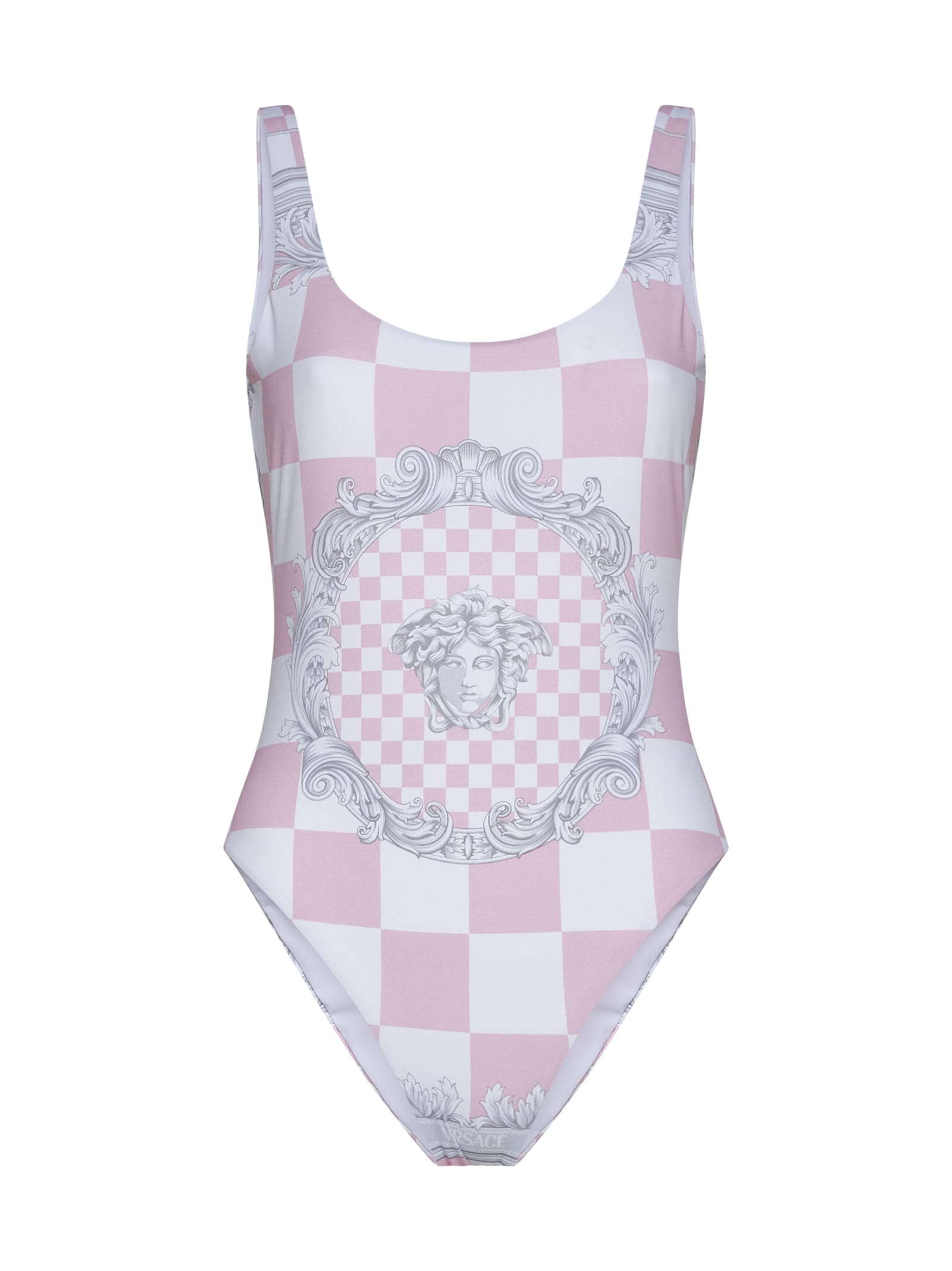Shop Versace Swimwear In Pastel Pink + White + Silver