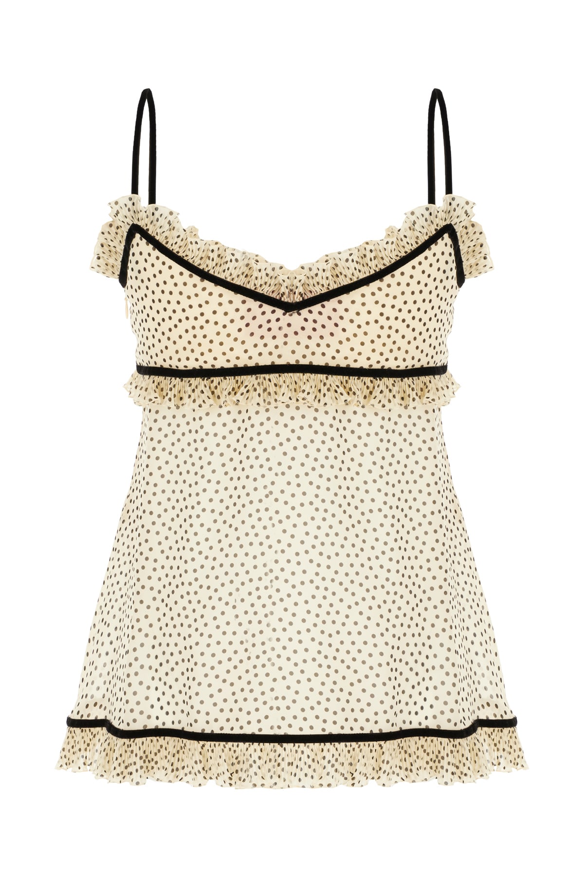 Valentino Top Silk Bow Polka Dots Ruffle Trim