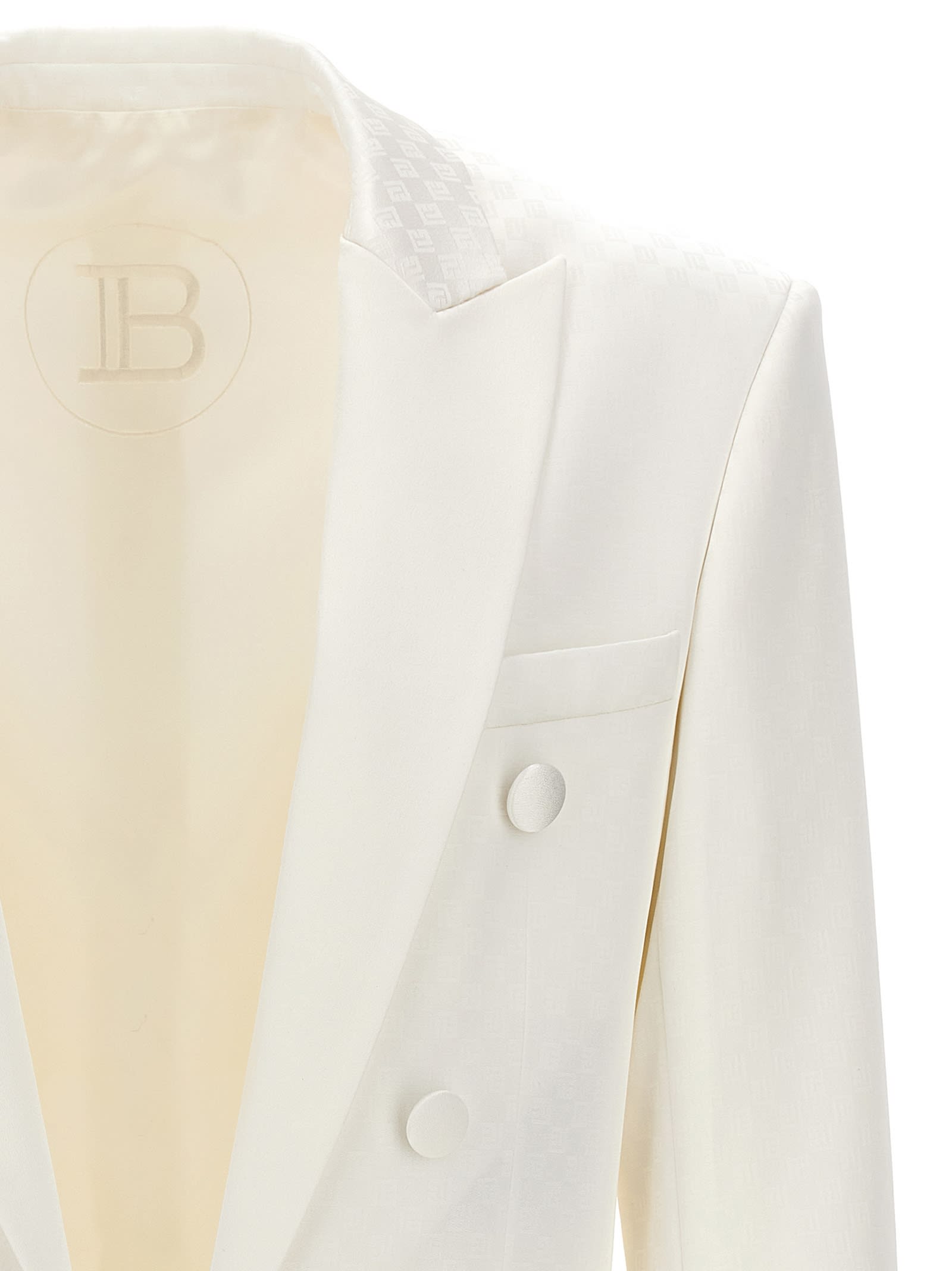 Shop Balmain Monogramma Double-breasted Blazer In White