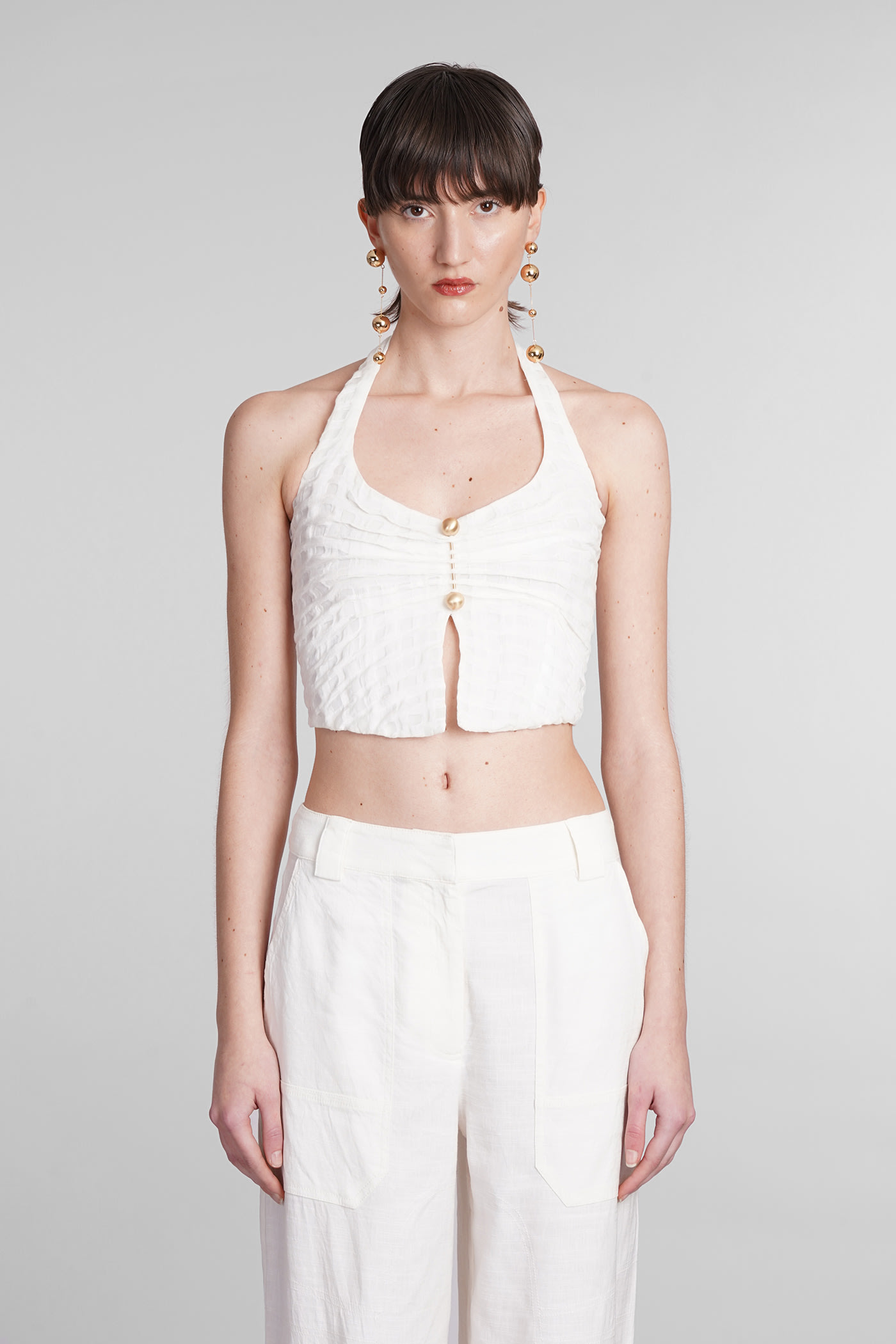 Shop Cult Gaia Ellin Topwear In White Linen In Beige