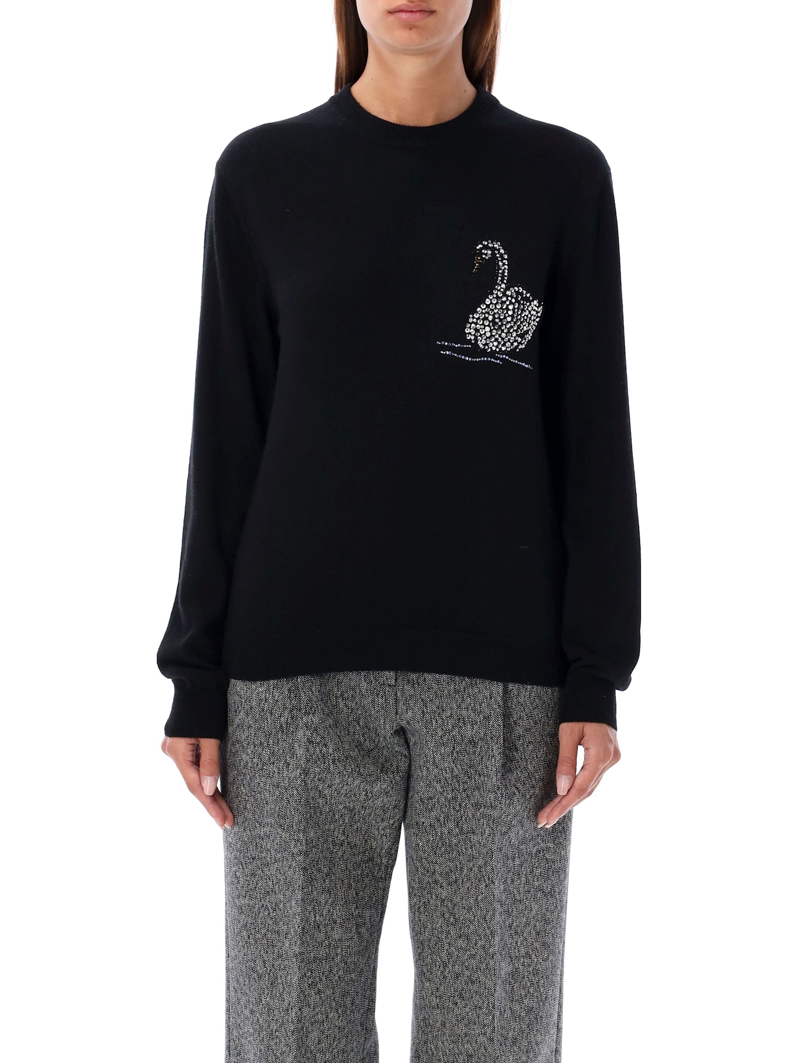 Shop Msgm Crystal Swan Sweater In Black