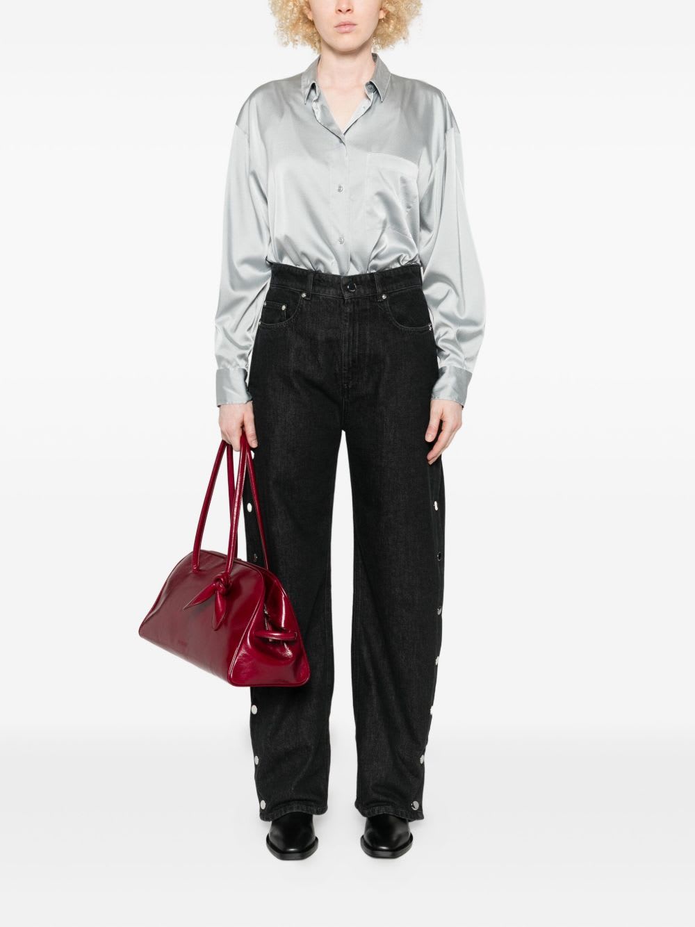 Forte Forte Long Sleeve Satin Top Featuring Pocket In Gray