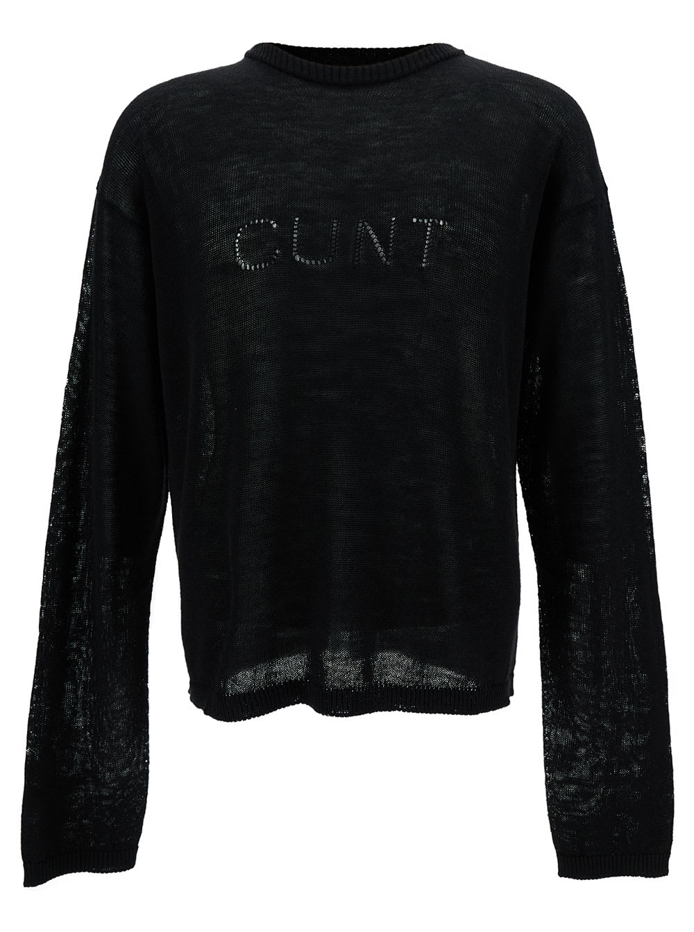Black Long Sleeve Top With Cunt Writing In Wool Man