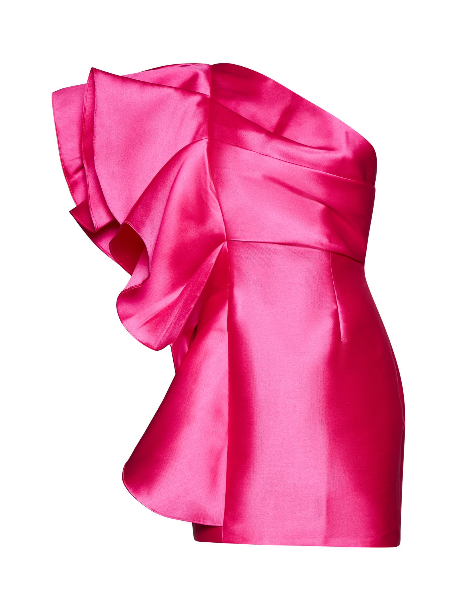 Fuchsia Mini Dress With Ruffles At The Side In Techno Fabric Woman