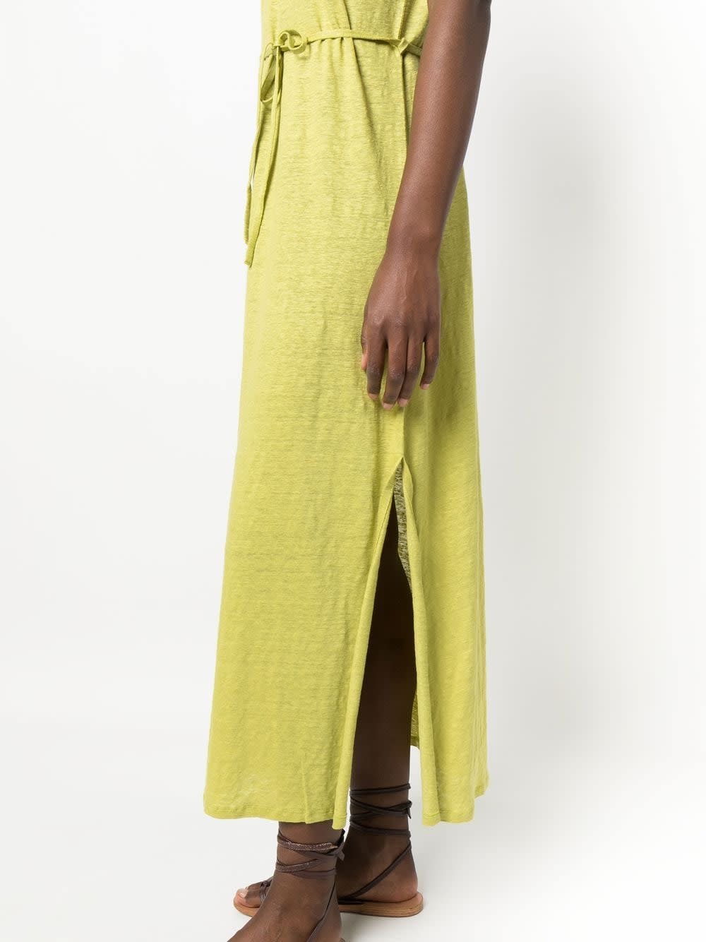 Majestic Filatures Linen Blend Long Dress In Green